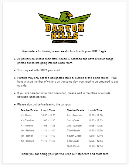 Lunch Room Schedule and Guidelines